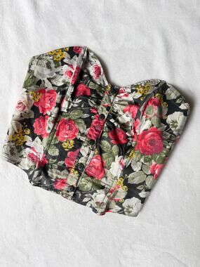 Vintage 90s Floral Bustier Sweetheart Neckline Cotton Cottagecore Size Small